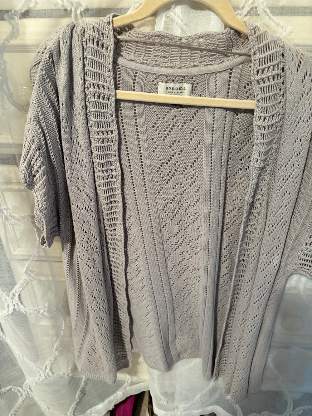 Sonoma Open-Front Pointelle Cardigan Sweater - Light Lavender Gray